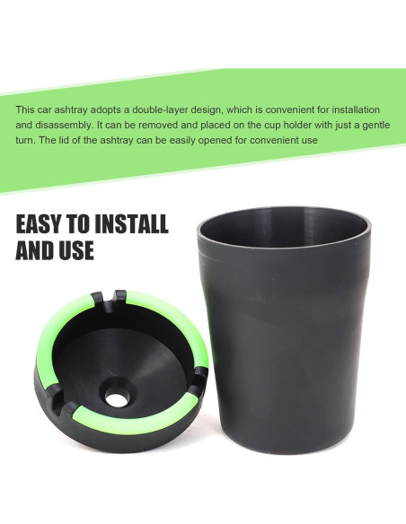 Cenicero de coche MLY sin humo negro, 11x8 cm, a prueba de olores