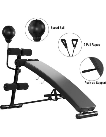 Banco de Abdominales Ajustable Goplus con Pelota y Cuerdas