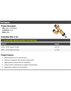 Inyector de Combustible Marketplace Auto Parts para Toyota Tundra 2007-2018 2