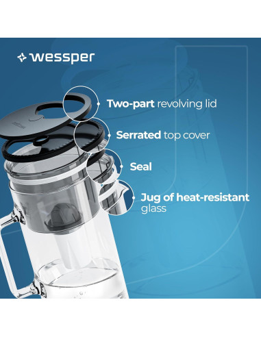 Jarra de Filtro de Agua Wessper D2 Vidrio Borosilicato 8 Tazas