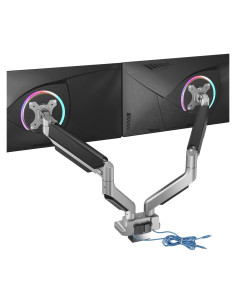 Soporte Doble para Monitor WALI GSMU002 Ajustable USB Plata