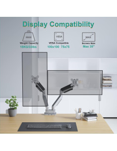 Soporte Doble para Monitor WALI GSMU002 Ajustable USB Plata 2