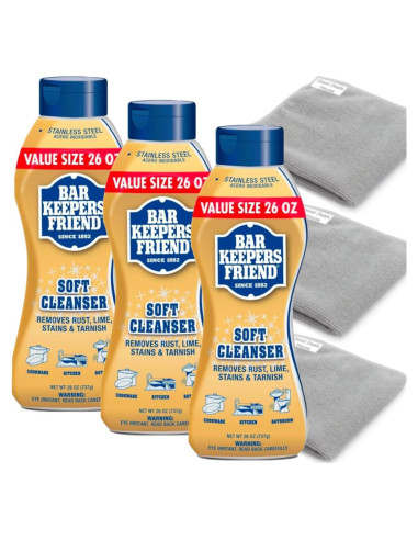 Limpiador Suave Bar Keepers Friend 3x26 oz + 3 Toallas Microfibra