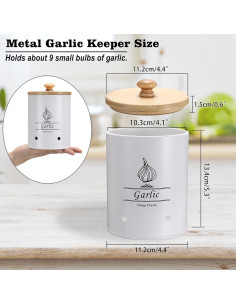 Contenedor de Ajo de Metal Grande BSTKEY con Tapa de Madera 2
