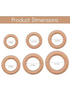 Anillos de Madera Bopoobo de Haya Natural 60 mm - 10 Pcs 2