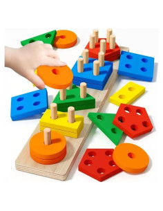 Juego de Aprendizaje de Madera Montessori Wenzhou - Bloques de Formas y Colores para Niños