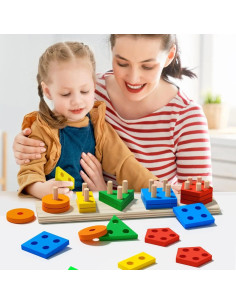 Juego de Aprendizaje de Madera Montessori Wenzhou - Bloques de Formas y Colores para Niños 2