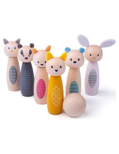 Juego de Bolos de Animales de Madera Bigjigs Toys - 6 Bolos y Pelota
