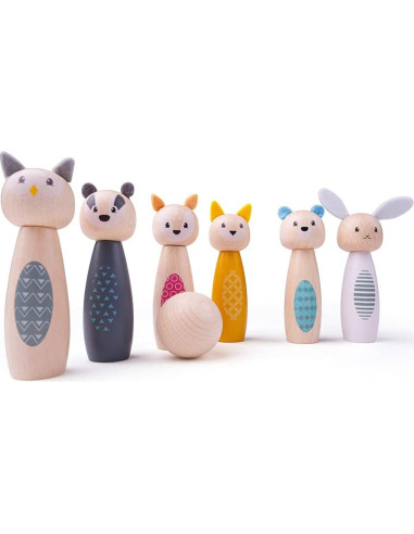 Juego de Bolos de Animales de Madera Bigjigs Toys - 6 Bolos y Pelota