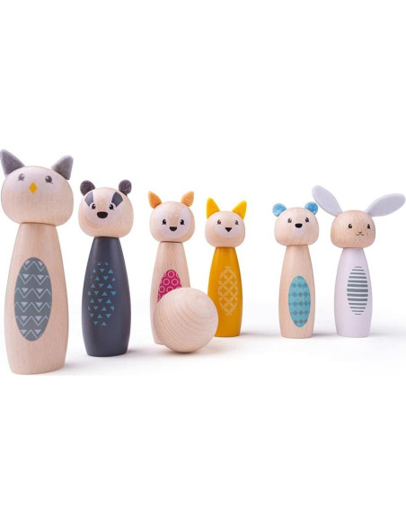 Juego de Bolos de Animales de Madera Bigjigs Toys - 6 Bolos y Pelota
