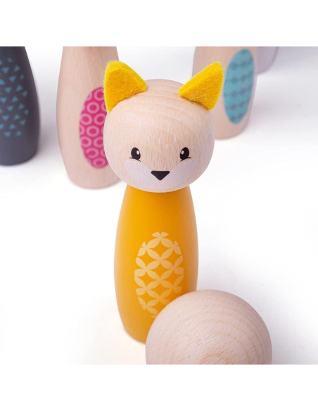 Juego de Bolos de Animales de Madera Bigjigs Toys - 6 Bolos y Pelota