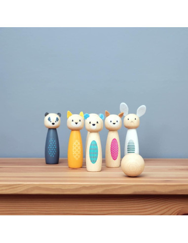 Juego de Bolos de Animales de Madera Bigjigs Toys - 6 Bolos y Pelota