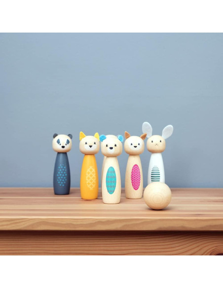 Juego de Bolos de Animales de Madera Bigjigs Toys - 6 Bolos y Pelota