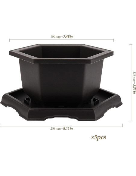 Paquete de 5 macetas de bonsái HEIHAK con bandejas 18,8 cm