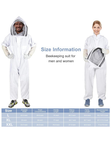 Traje de Apicultor ISIVBPEP XXL con Guantes y Velo Removible