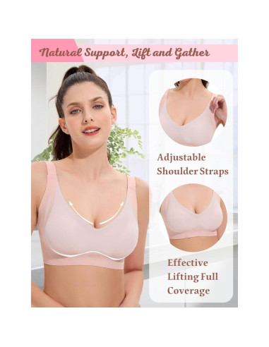 Sujetador Push Up Inalámbrico para Mujeres Sin Aros Rosa M