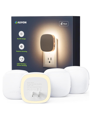 AUVON Luz Nocturna LED Sensor Movimiento 4 Pzs Regulable