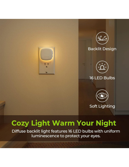 AUVON Luz Nocturna LED Sensor Movimiento 4 Pzs Regulable