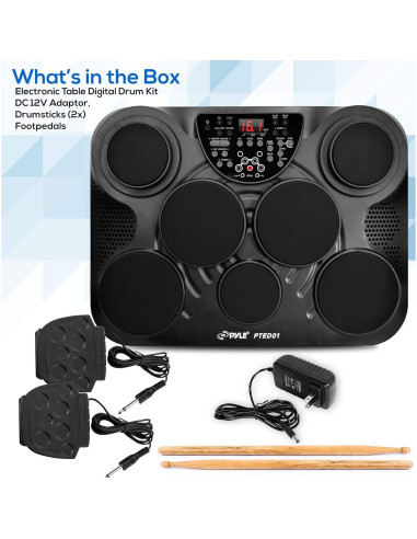 Juego de Batería Digital Pyle PTED01 Compacto 7 Pads