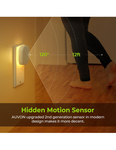 AUVON Luz Nocturna LED Sensor Movimiento 4 Pzs Regulable
