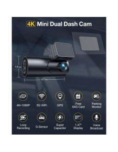 Cámara Dash GKU D600Pro 4K+1080P GPS WiFi 5.8GHz 2