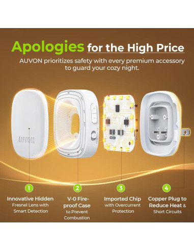 AUVON Luz Nocturna LED Sensor Movimiento 4 Pzs Regulable