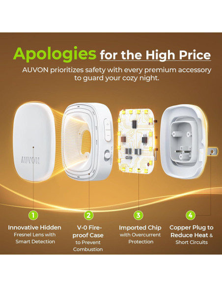 AUVON Luz Nocturna LED Sensor Movimiento 4 Pzs Regulable