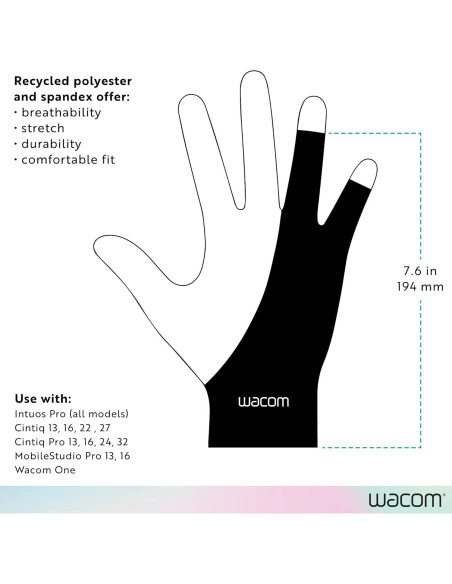 Guante de Dibujo Wacom Ecológico Talla Única Paquete de 3