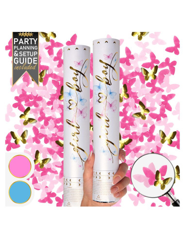 Cañón de Confeti Revelación de Género PrimePure - 2 Piezas Rosa