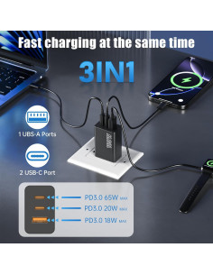 Cargador de pared USB C 3 puertos 100W marca chcelas 2