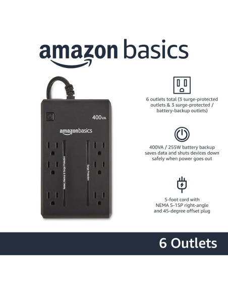 UPS Amazon Basics 400VA 6 Salidas Protector de Energía