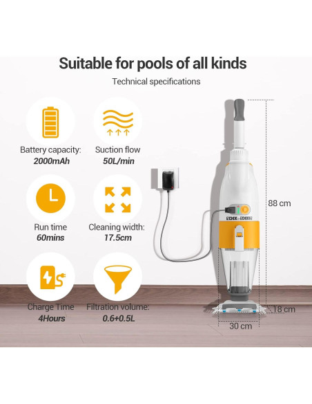 Aspiradora de piscina Rock&Rocker P1122 recargable 2.90 kg