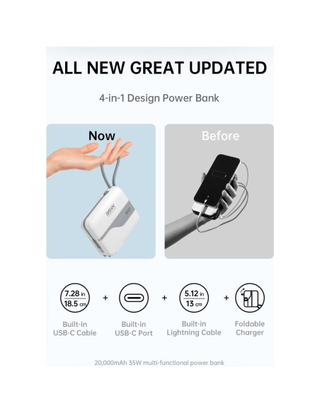Cargador Portátil W&P 20,000mAh Carga Rápida 35W USB-C