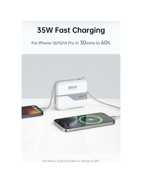 Cargador Portátil W&P 20,000mAh Carga Rápida 35W USB-C