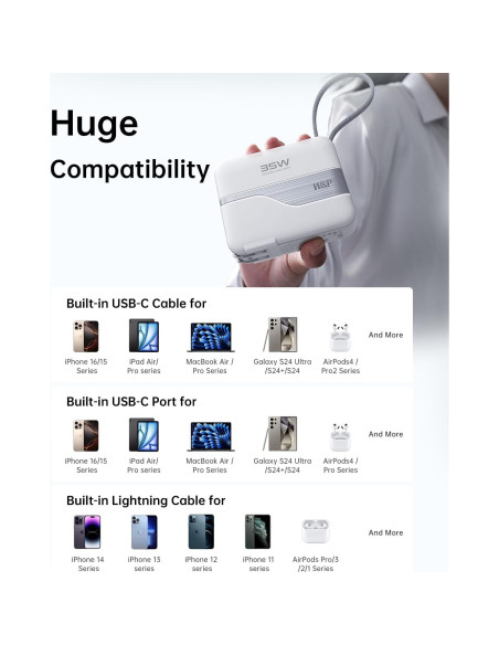 Cargador Portátil W&P 20,000mAh Carga Rápida 35W USB-C