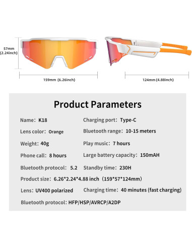 Gafas de sol Bluetooth KONLEYA K18 con UV400 y audio