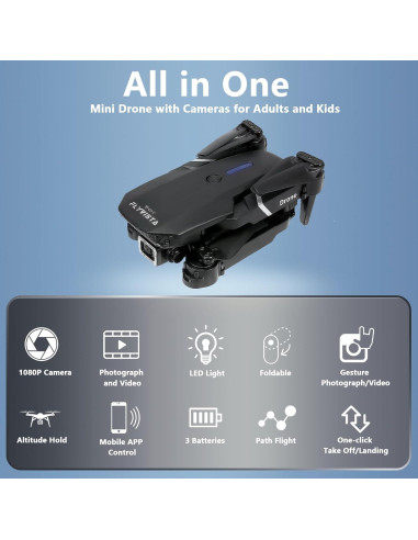 Mini Drone FLYVISTA E88 con Cámara 1080P y 3 Baterías