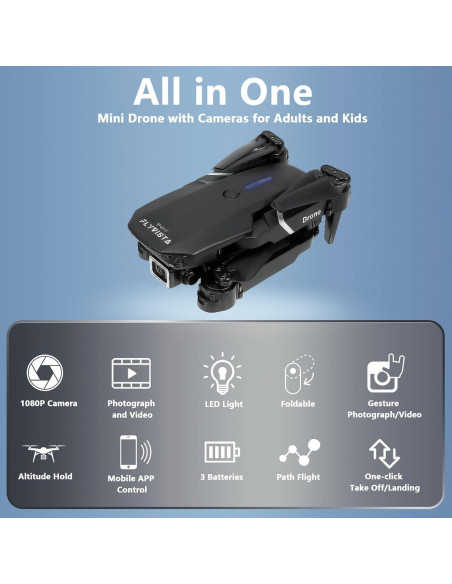Mini Drone FLYVISTA E88 con Cámara 1080P y 3 Baterías