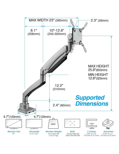 Soporte de Monitor AVLT para Pantallas de 17 a 57" Gris
