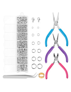 Kit de Joyería Cridoz: 1520 Anillas y 3 Alicates