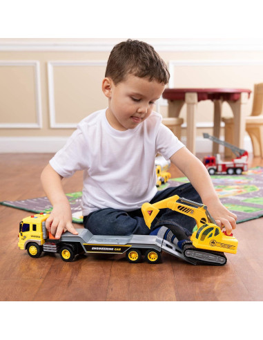 Camión de Remolque ToyThrill con Excavadora y Sonidos