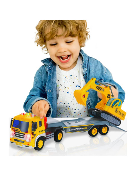 Camión de Remolque ToyThrill con Excavadora y Sonidos