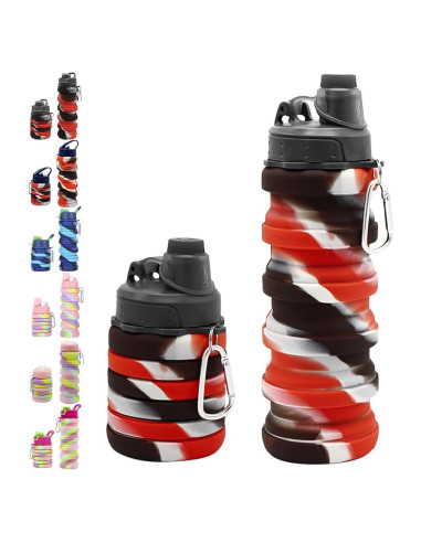 Botella de Agua Plegable WATMHHJQ 500ml Silicona A-Negro Rojo