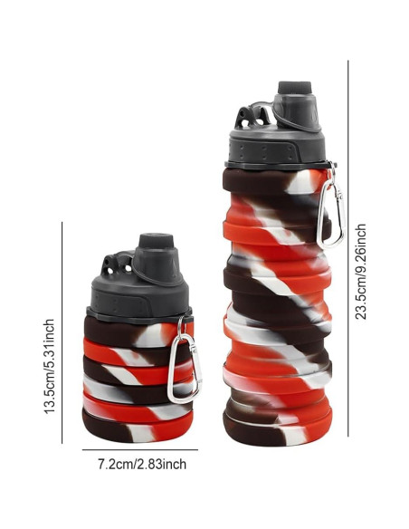 Botella de Agua Plegable WATMHHJQ 500ml Silicona A-Negro Rojo