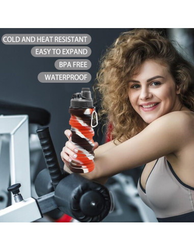 Botella de Agua Plegable WATMHHJQ 500ml Silicona A-Negro Rojo