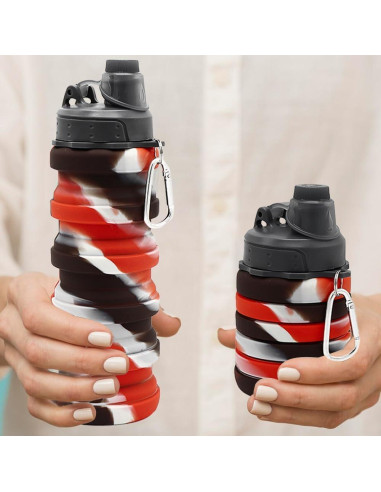 Botella de Agua Plegable WATMHHJQ 500ml Silicona A-Negro Rojo