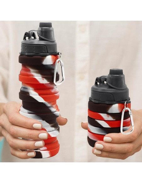 Botella de Agua Plegable WATMHHJQ 500ml Silicona A-Negro Rojo