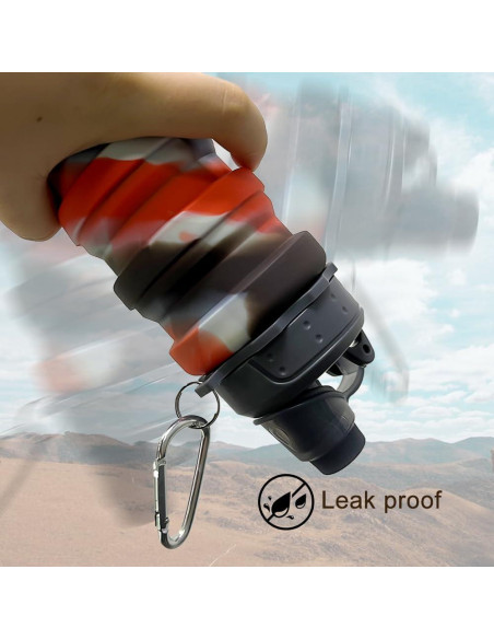 Botella de Agua Plegable WATMHHJQ 500ml Silicona A-Negro Rojo