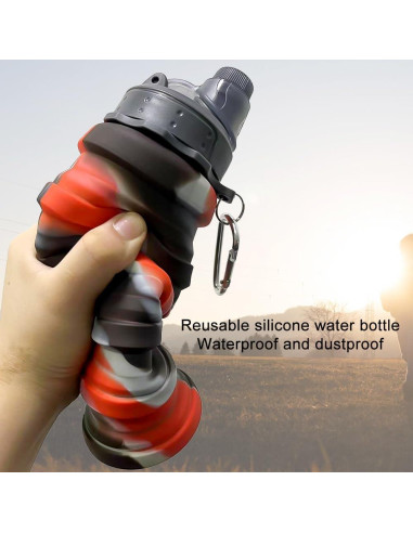 Botella de Agua Plegable WATMHHJQ 500ml Silicona A-Negro Rojo