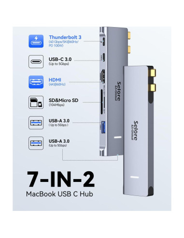 Adaptador USB C Hub HDMI Selore 7-en-2 para MacBook Pro/Air